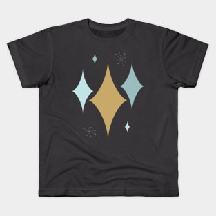 Starburst Mid Century Modern Aqua and Gold Kids T-Shirt